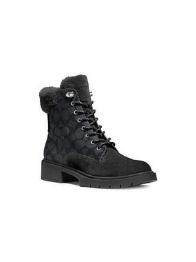 COACH Lorimer Shearling-Trim Canvas Boots in Black Size 7